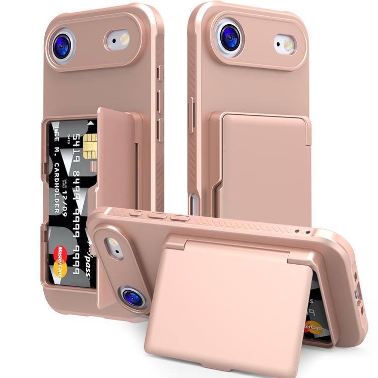 For iPhone Air Skin Feel PC Hybrid TPU Horizontal Hidden Mirror Card Bag Phone Case(Rose Gold)