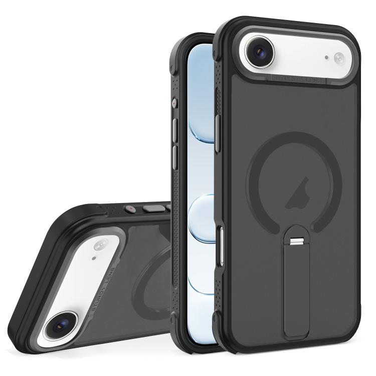 For iPhone Air Skin Feel PC TPU Hybrid Fold Holder Magnetic Phone Case(Black)