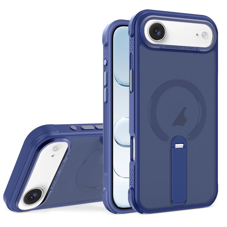 For iPhone Air Skin Feel PC TPU Hybrid Fold Holder Magnetic Phone Case(Dark Blue)