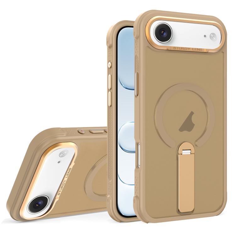 For iPhone Air Skin Feel PC TPU Hybrid Fold Holder Magnetic Phone Case(Gold)