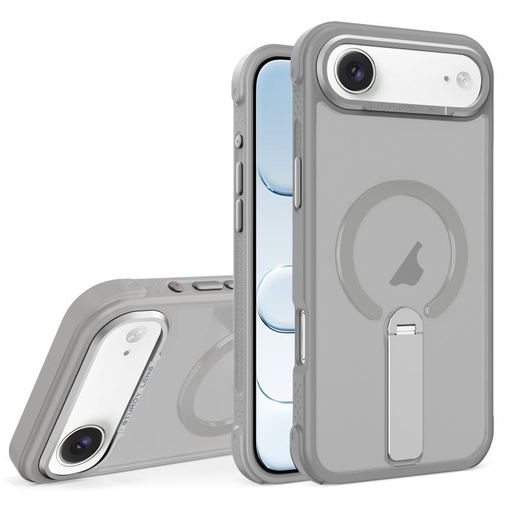 For iPhone Air Skin Feel PC TPU Hybrid Fold Holder Magnetic Phone Case(Grey)