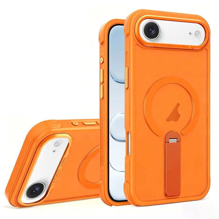 For iPhone Air Skin Feel PC TPU Hybrid Fold Holder Magnetic Phone Case(Orange)