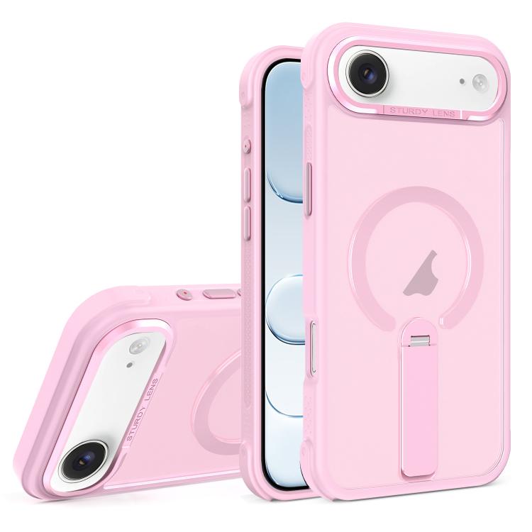 For iPhone Air Skin Feel PC TPU Hybrid Fold Holder Magnetic Phone Case(Pink)
