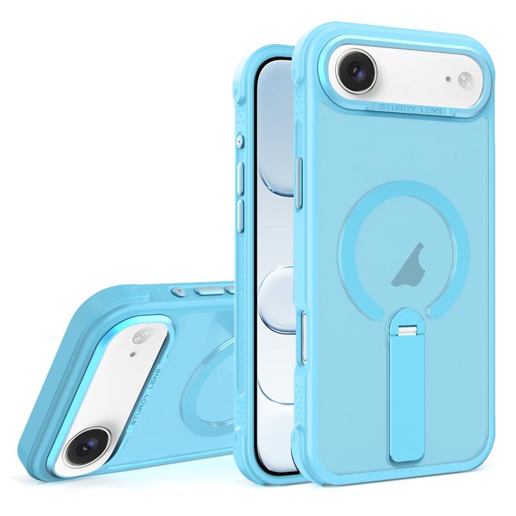 For iPhone Air Skin Feel PC TPU Hybrid Fold Holder Magnetic Phone Case(Sky Blue)
