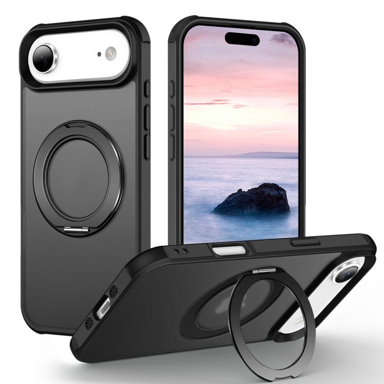 For iPhone Air Skin-Feel Rotary Damping Bracket MagSafe Phone Case(Black)