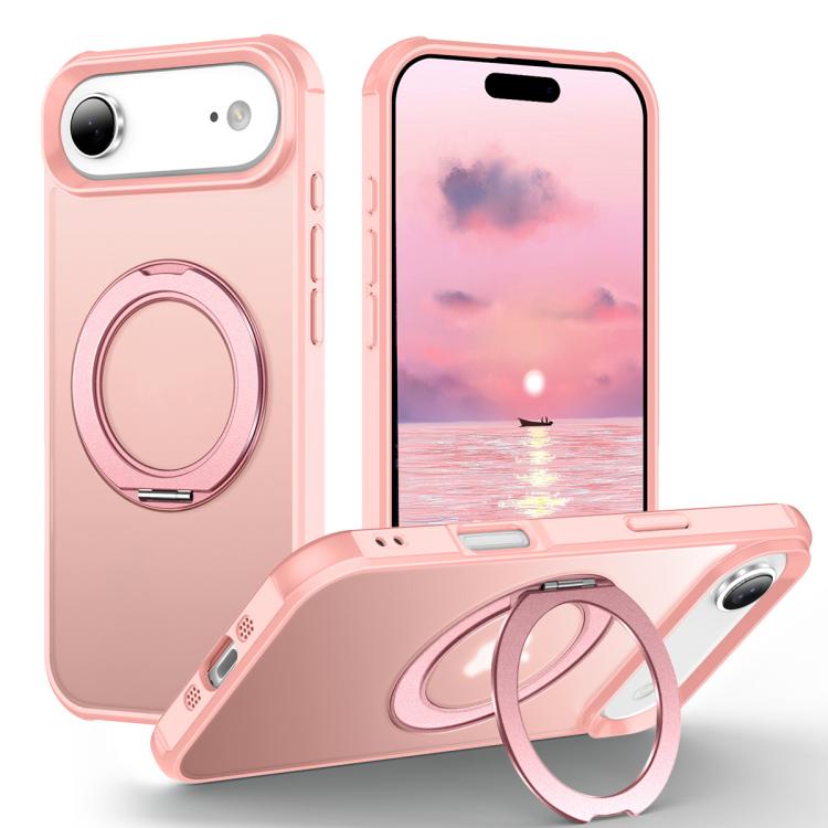 For iPhone Air Skin-Feel Rotary Damping Bracket MagSafe Phone Case(Pink)