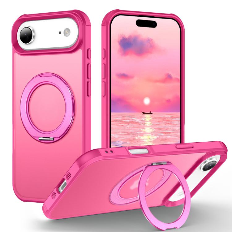 For iPhone Air Skin-Feel Rotary Damping Bracket MagSafe Phone Case(Rose Red)