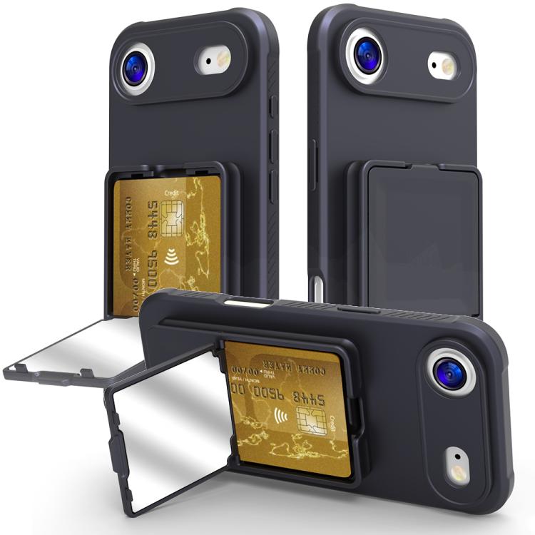 For iPhone Air Skin Feel TPU Hidden Mirror Card Bag Phone Case with Stand(Black)