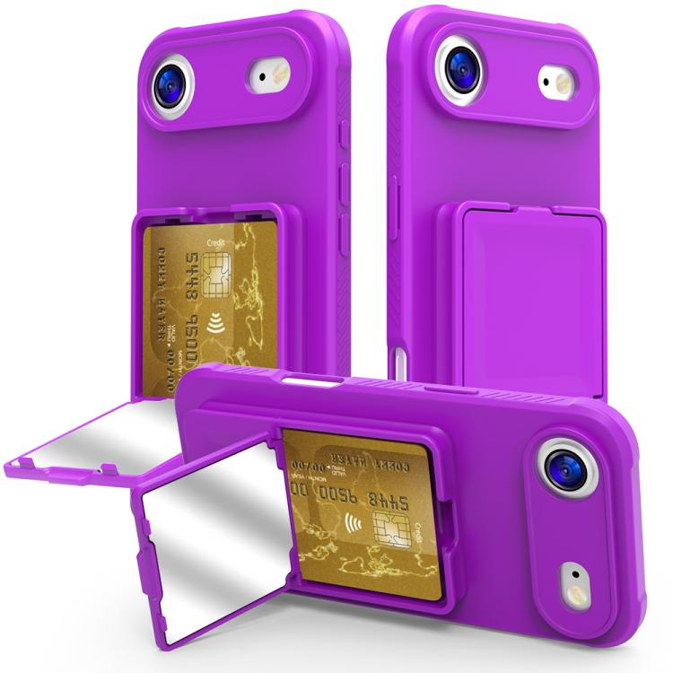 For iPhone Air Skin Feel TPU Hidden Mirror Card Bag Phone Case with Stand(Dark Purple)