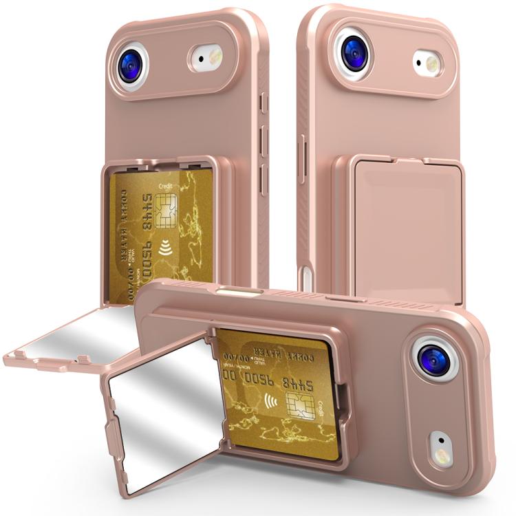 For iPhone Air Skin Feel TPU Hidden Mirror Card Bag Phone Case with Stand(Rose Gold)