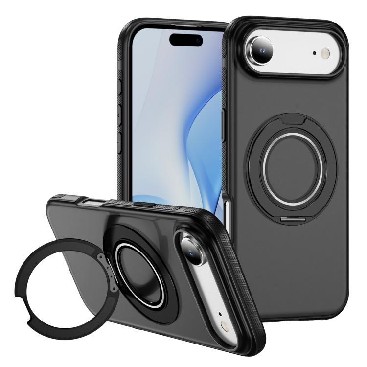 For iPhone Air Skin Feel Translucent PC Gear Holder C MagSafe Phone Case(Bright Grey + Black)
