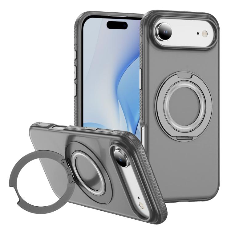 For iPhone Air Skin Feel Translucent PC Gear Holder C MagSafe Phone Case(Bright Grey+Grey)