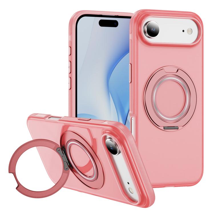 For iPhone Air Skin Feel Translucent PC Gear Holder C MagSafe Phone Case(Bright Pink + Pink)