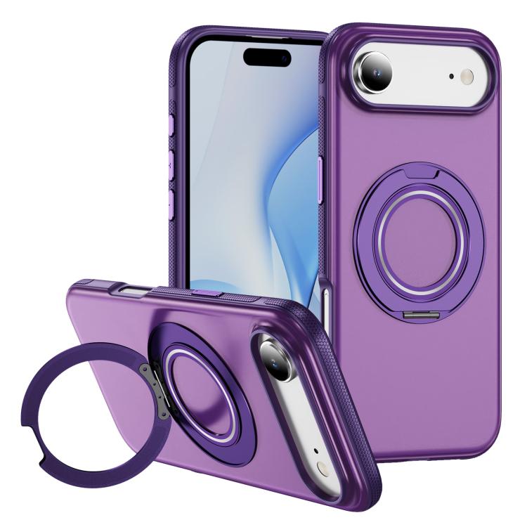 For iPhone Air Skin Feel Translucent PC Gear Holder C MagSafe Phone Case(Bright Purple + Purple)