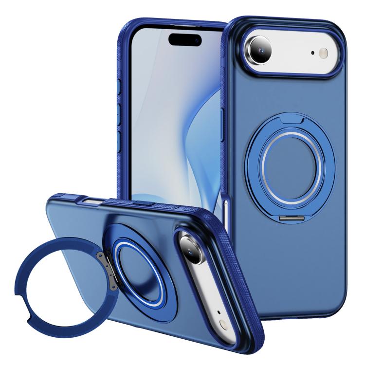 For iPhone Air Skin Feel Translucent PC Gear Holder C MagSafe Phone Case(Transparent Blue + Royal Blue)