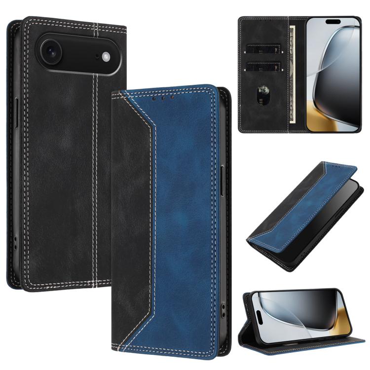 For iPhone Air Skin Feel Two-tone RFID Blocking Vegan Leather Phone Case(Blue)
