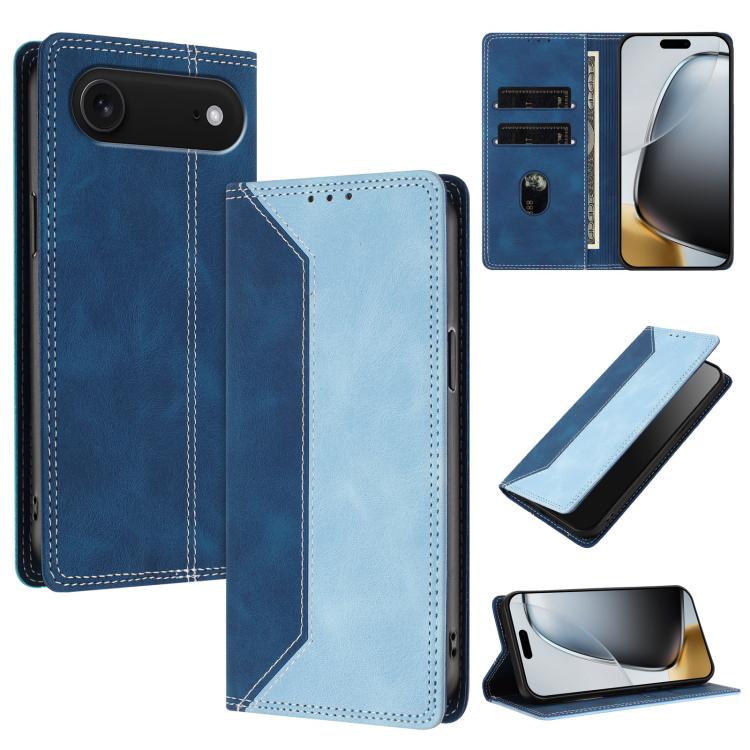 For iPhone Air Skin Feel Two-tone RFID Blocking Vegan Leather Phone Case(Light Blue)