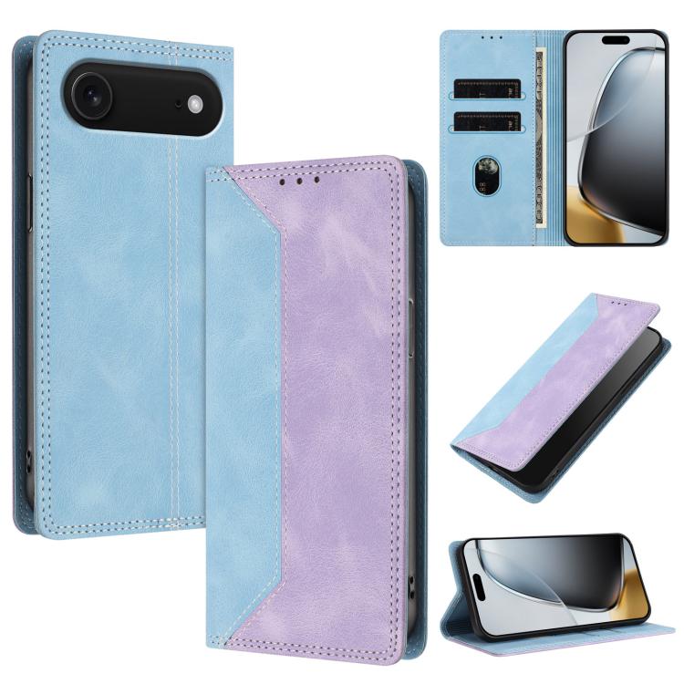 For iPhone Air Skin Feel Two-tone RFID Blocking Vegan Leather Phone Case(Purple)