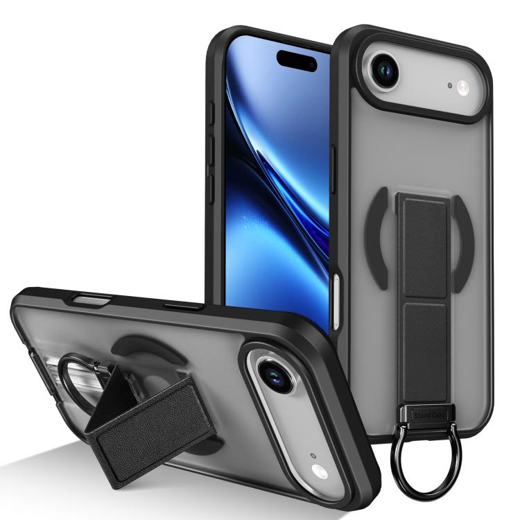 For iPhone Air Skin-Friendly D-Ring Holder Magnetic Shockproof Phone Case(Black)