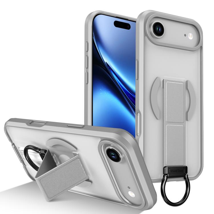 For iPhone Air Skin-Friendly D-Ring Holder Magnetic Shockproof Phone Case(Gray)
