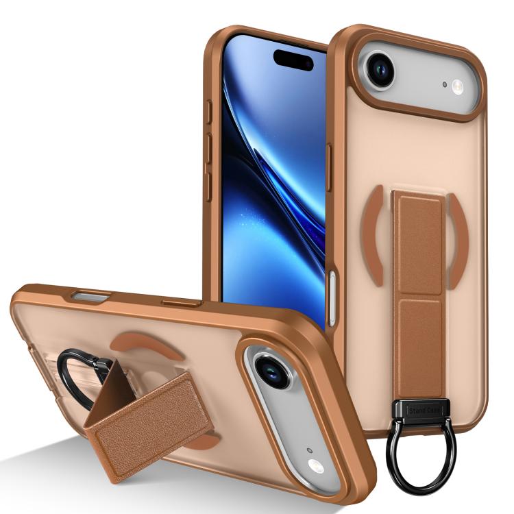 For iPhone Air Skin-Friendly D-Ring Holder Magnetic Shockproof Phone Case(Khaki)