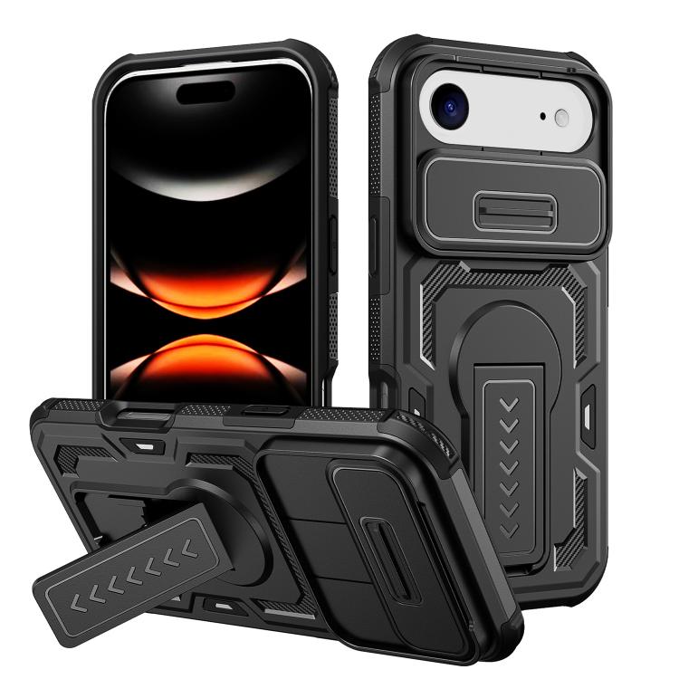 For iPhone Air Slid Camera Shield Invisible Holder PC Hybrid TPU Phone Case(Black)
