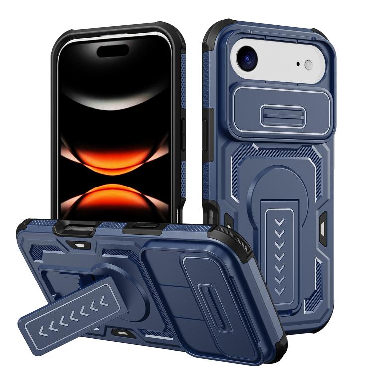 For iPhone Air Slid Camera Shield Invisible Holder PC Hybrid TPU Phone Case(Blue)