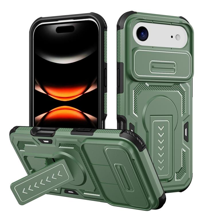 For iPhone Air Slid Camera Shield Invisible Holder PC Hybrid TPU Phone Case(Green)