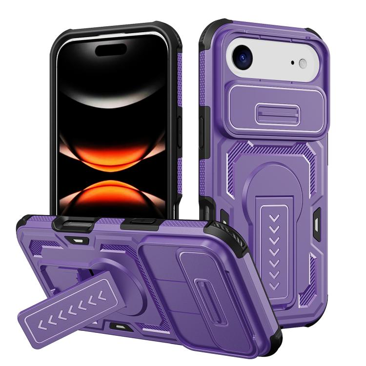 For iPhone Air Slid Camera Shield Invisible Holder PC Hybrid TPU Phone Case(Purple)