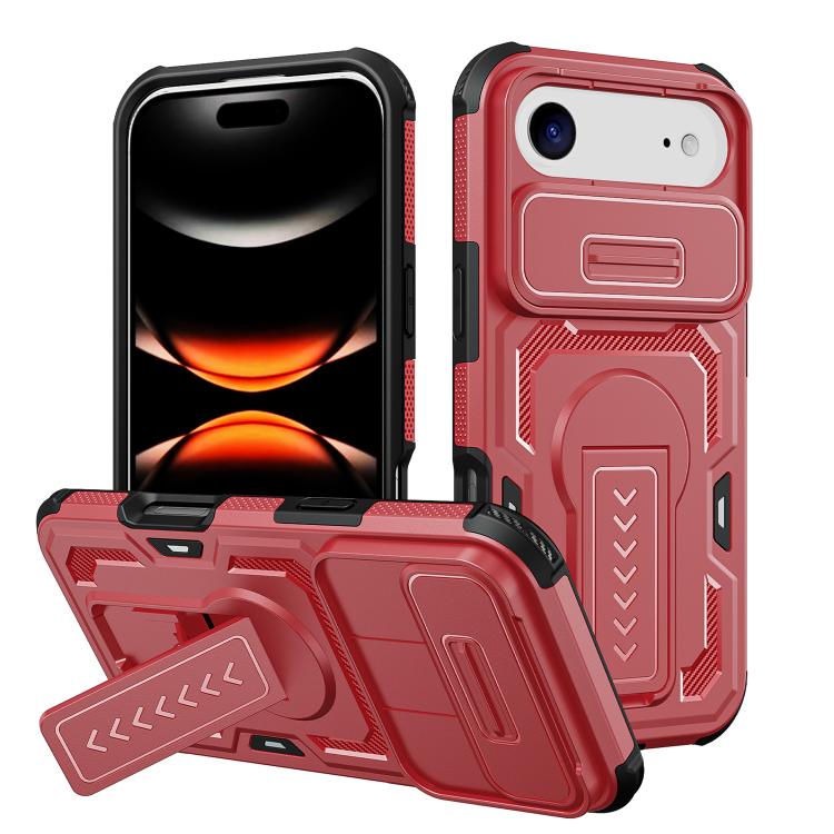 For iPhone Air Slid Camera Shield Invisible Holder PC Hybrid TPU Phone Case(Red)