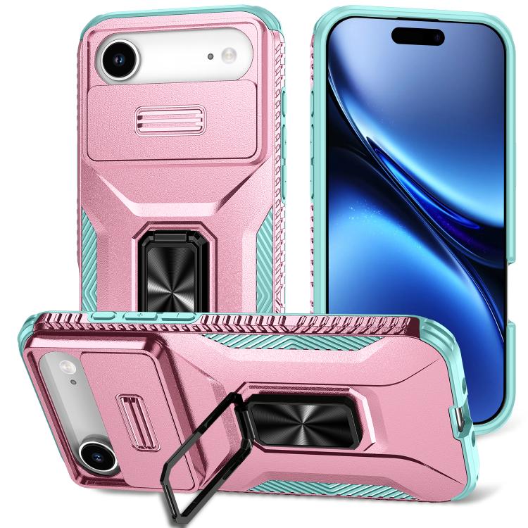 For iPhone Air Sliding Camshield Holder Phone Case(Grey Green + Pink)