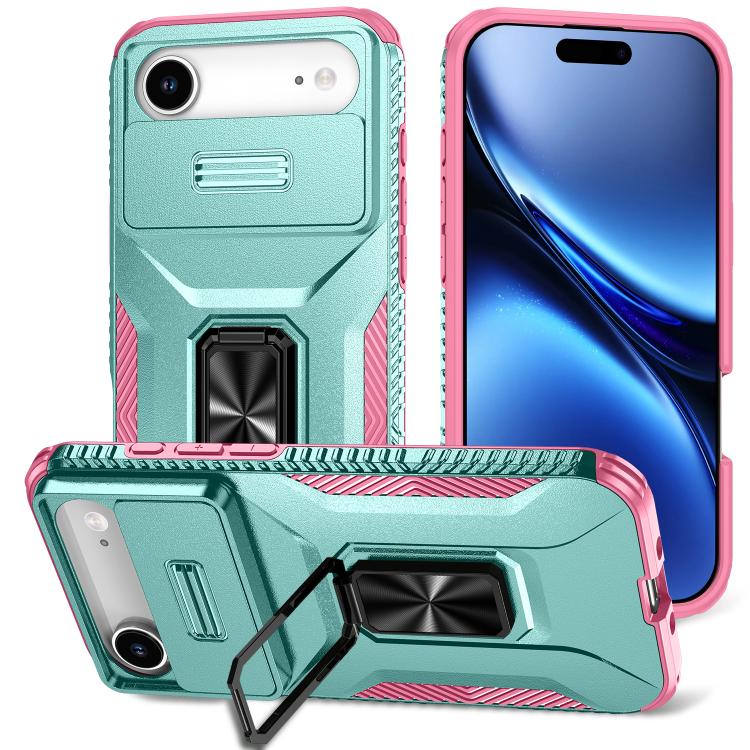 For iPhone Air Sliding Camshield Holder Phone Case(Pink + Grey Green)