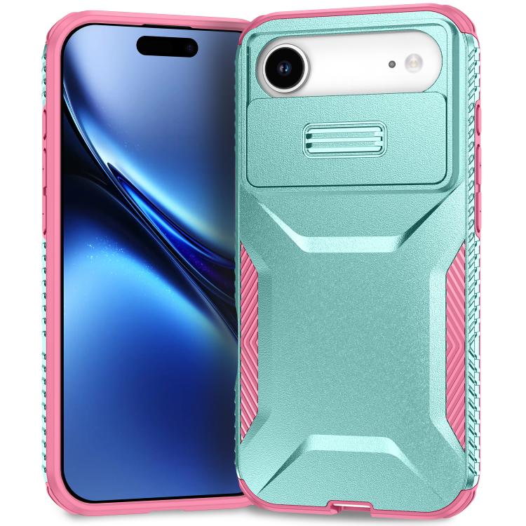 For iPhone Air Sliding Camshield Phone Case(Pink + Grey Green)