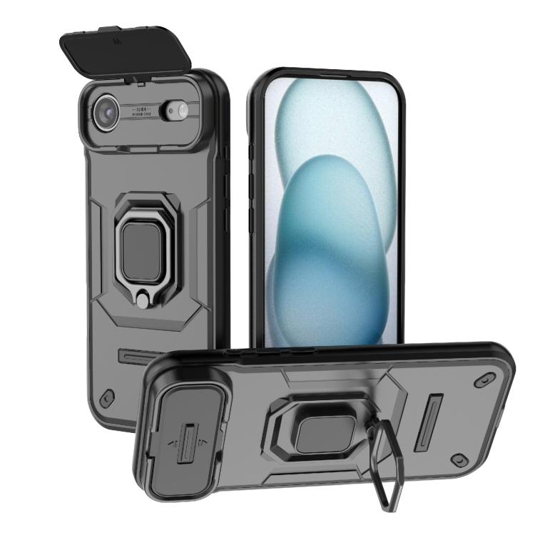 For iPhone Air Sliding Camshield TPU + PC Shockproof Phone Case with Holder(Black)