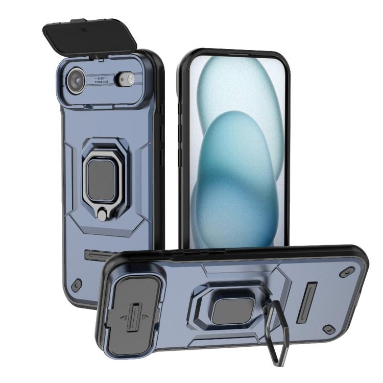 For iPhone Air Sliding Camshield TPU + PC Shockproof Phone Case with Holder(Blue)
