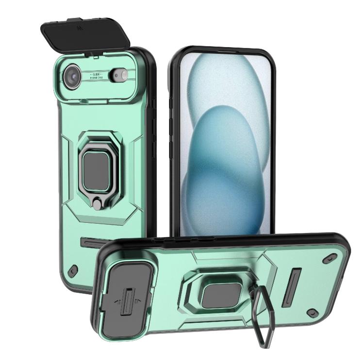 For iPhone Air Sliding Camshield TPU + PC Shockproof Phone Case with Holder(Green)