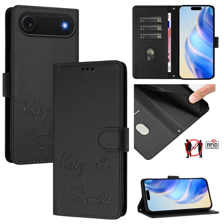 For iPhone Air Smile Embossing RFID Leather Phone Case(Black)