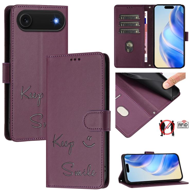 For iPhone Air Smile Embossing RFID Leather Phone Case(Violet)