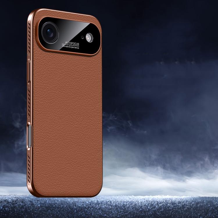 For iPhone Air Soft Armor Cooling Plain Leather Hybrid PC Phone Case(Brown)