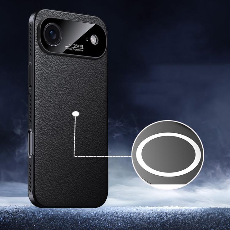 For iPhone Air Soft Armor MagSafe Cooling Plain Leather Hybrid PC Phone Case(Black)