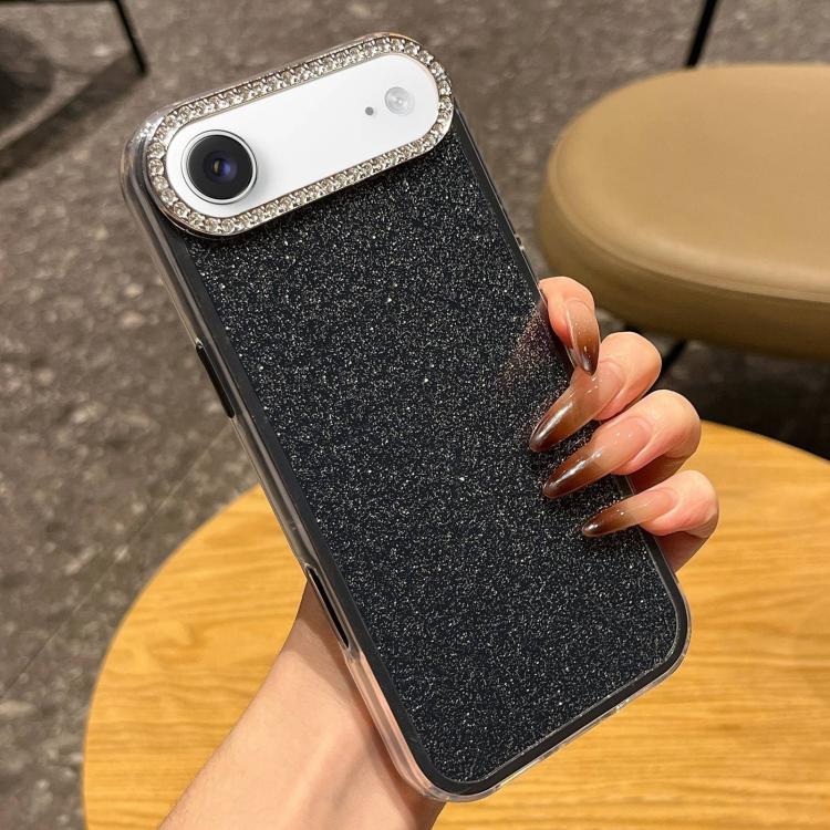 For iPhone Air Solid Color Glitter & Rhinestone Design Phone Case(Black)