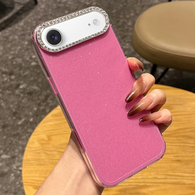 For iPhone Air Solid Color Glitter & Rhinestone Design Phone Case(Rose Red)