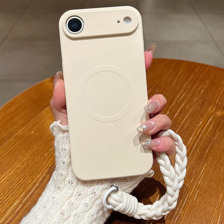 For iPhone Air Solid Color Liquid Silicone Magnetic Phone Case with Lanyard(Antique White)