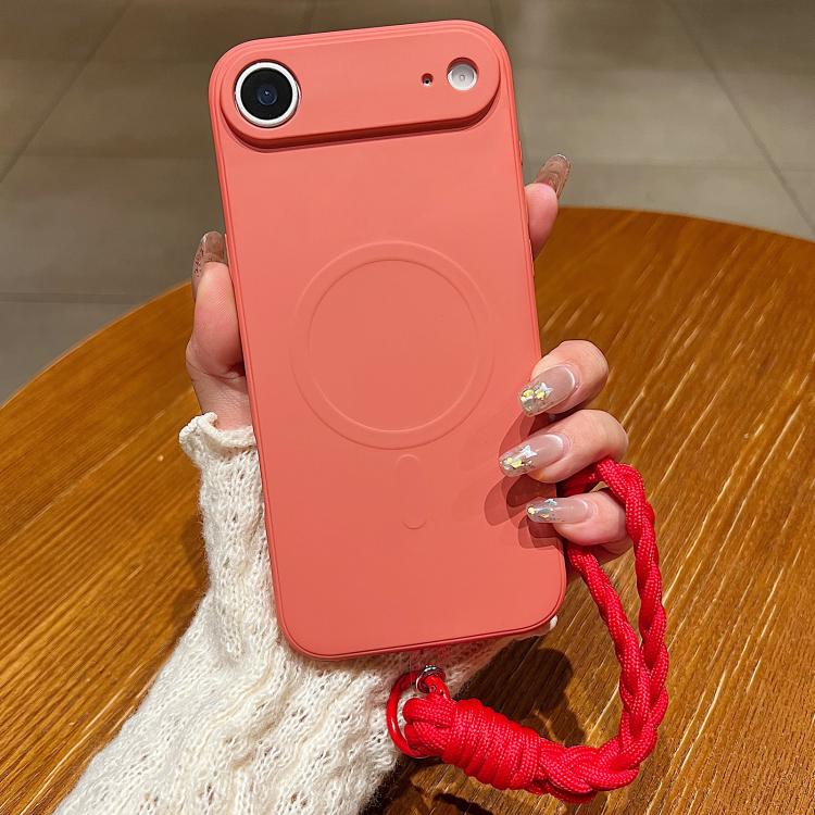 For iPhone Air Solid Color Liquid Silicone Magnetic Phone Case with Lanyard(Grass Purple)