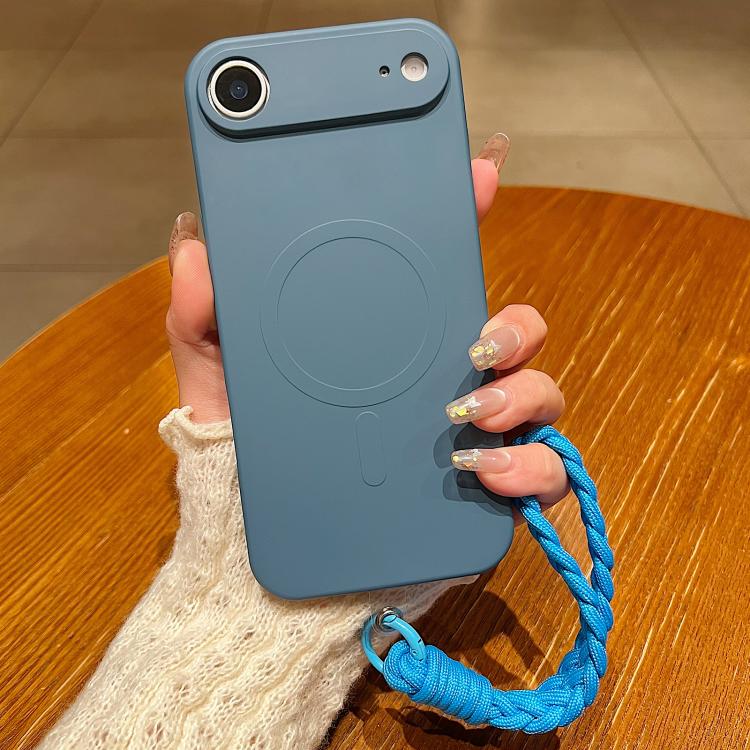 For iPhone Air Solid Color Liquid Silicone Magnetic Phone Case with Lanyard(Lavender Grey)