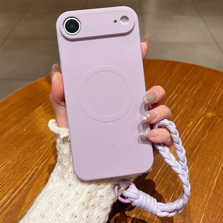 For iPhone Air Solid Color Liquid Silicone Magnetic Phone Case with Lanyard(Lilac)