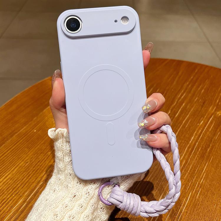 For iPhone Air Solid Color Liquid Silicone Magnetic Phone Case with Lanyard(Lilac Purple)
