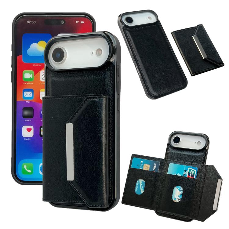 For iPhone Air Solid Color Metal Buckle Card Slots Bag Phone Case(Black)