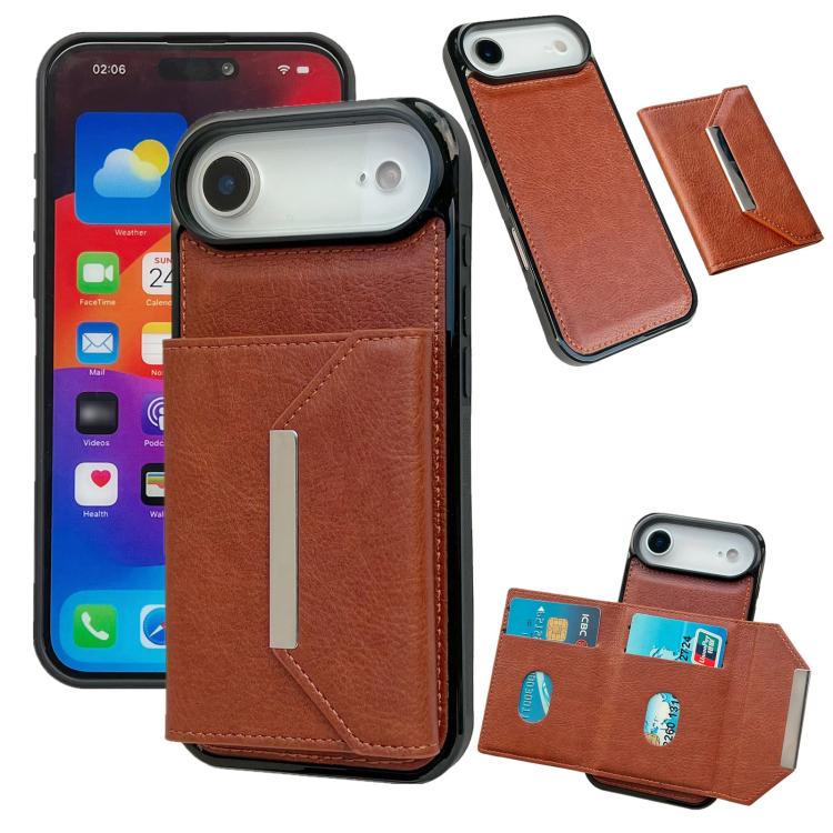 For iPhone Air Solid Color Metal Buckle Card Slots Bag Phone Case(Brown)