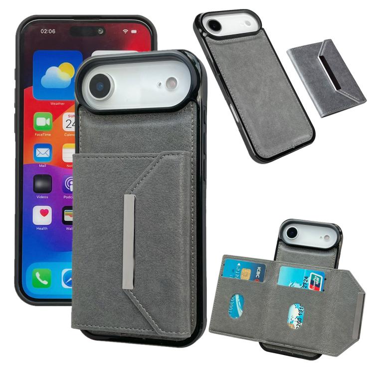 For iPhone Air Solid Color Metal Buckle Card Slots Bag Phone Case(Grey)